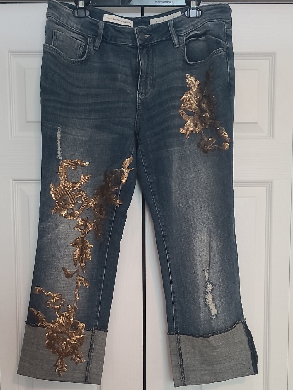 Pilcro and the Letterpress Hyphen Cropped Sequin Jeans Size 30 EUC